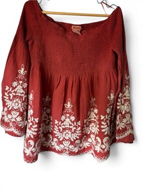 Flying Tomato Red Embroidered Peasant Tunic